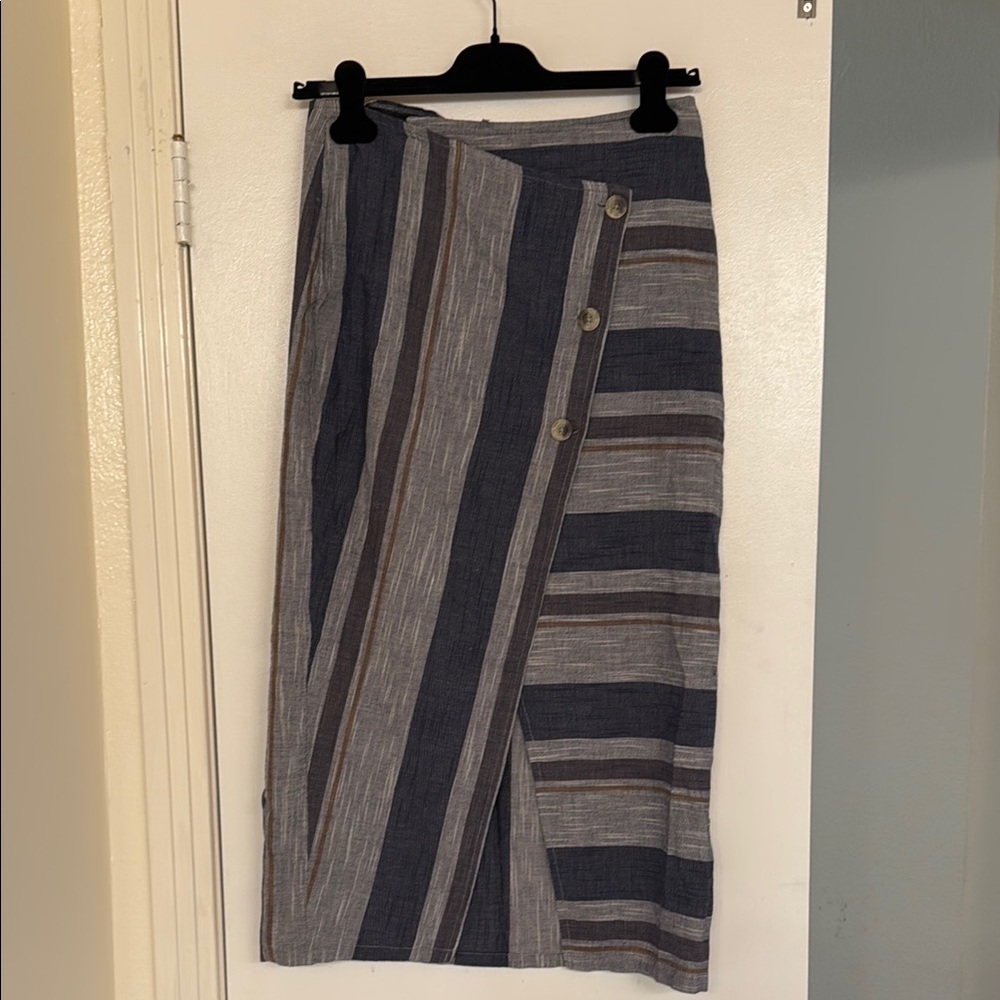Free People Gray Midi Linen Wrap Skirt for Work